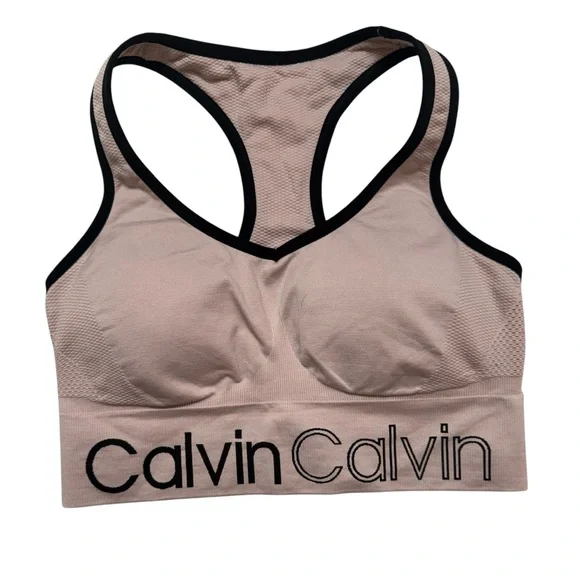 Calvin Klein 2 Performance Sports Bra Pink / Gray Racer Back Sz( M) - Picture 2 of 7